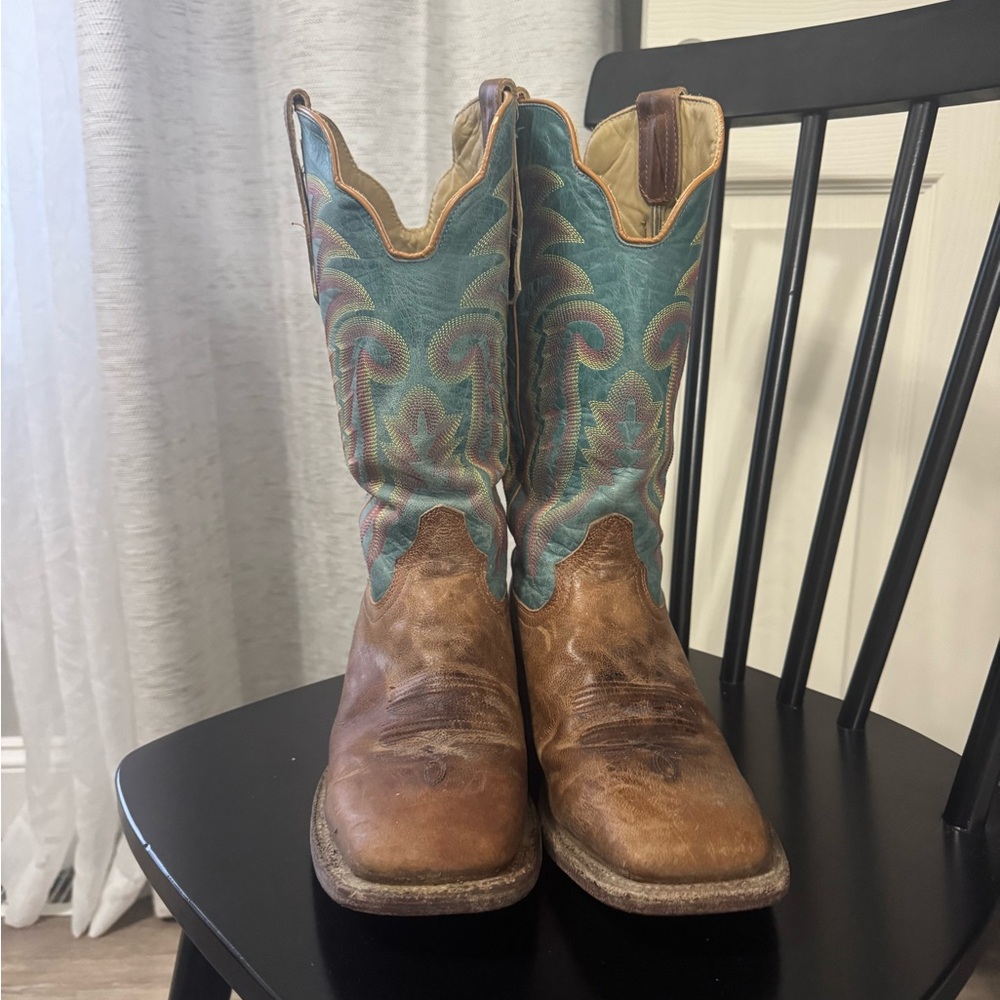 R Watson Men's Brown and Teal Western Boots